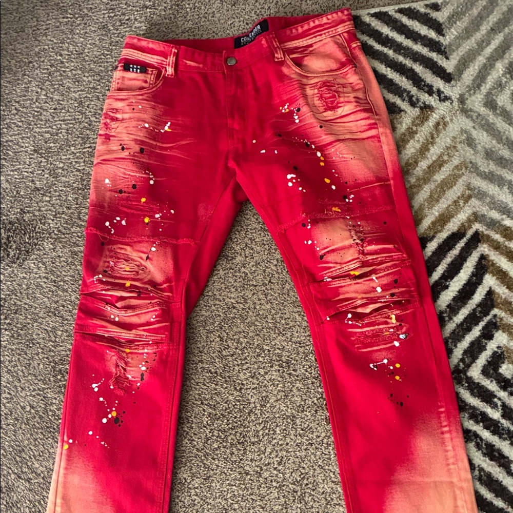 Bold Red Splatter Skinny Jeans for Men